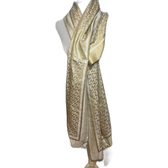 Michael Kors Gold MK Jacquard Gold Scarf Womens Designer - Picture 2 of 4